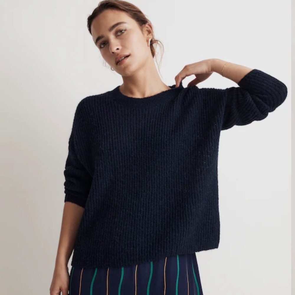 Madewell Dark Blue Crew Neck Sweater Alpaca Blend. Size Xs. Style Nm603